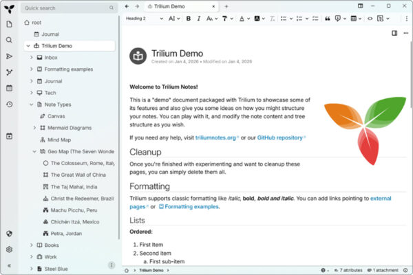 Screenshot UI Trilium Next