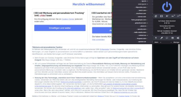Deko: zeitungswebseite mit consent banner